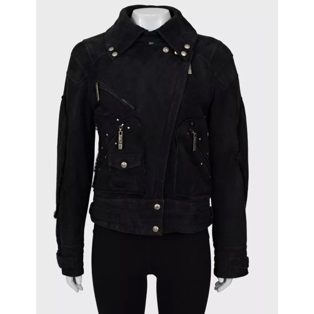 Christian Dior Black Genuine Leather Shearling Jacket sz.36 FR